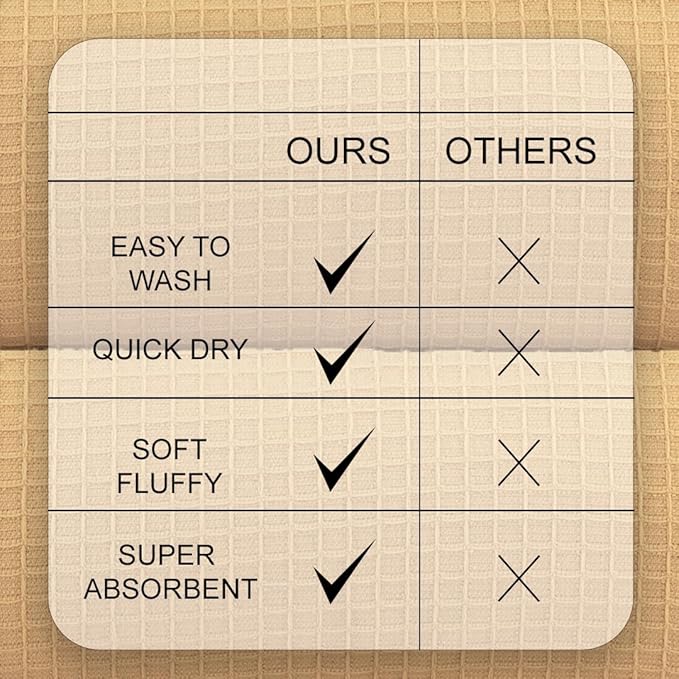 CASA COPENHAGEN Waffle Towel, 6Pieces 100% Cotton Large Towel Set- Beige, 2Bath 2Hand 2Washcloths Instant Absorb and Dry, Soft Strong Towels for Hotel Spa Kitchen Bathroom & Shower