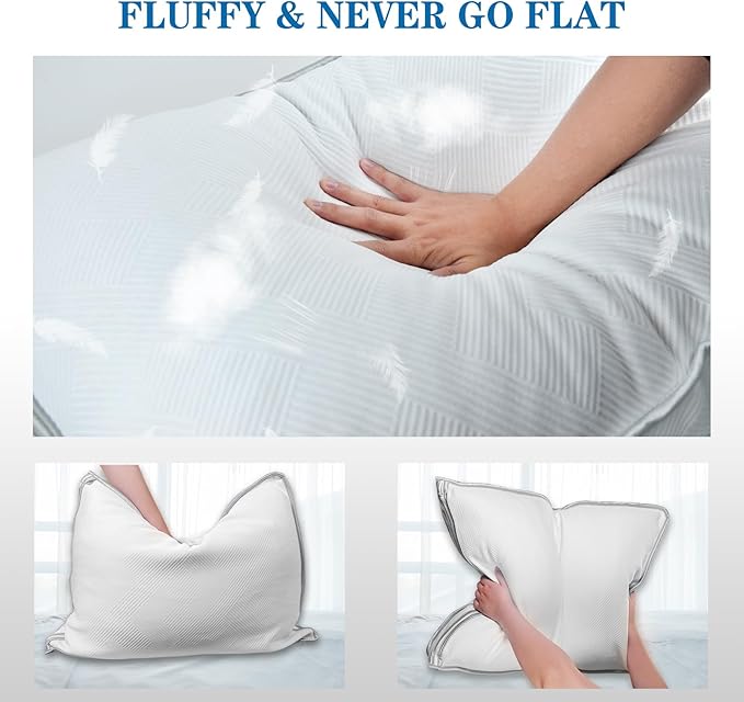 Shredded Memory Foam Pillows for Sleeping Queen Size Set of 2, Adjustable Soft & Firm Bed Pillow for Side, Back and Stomach Sleeper with Double Use Washable Cover（20x30）