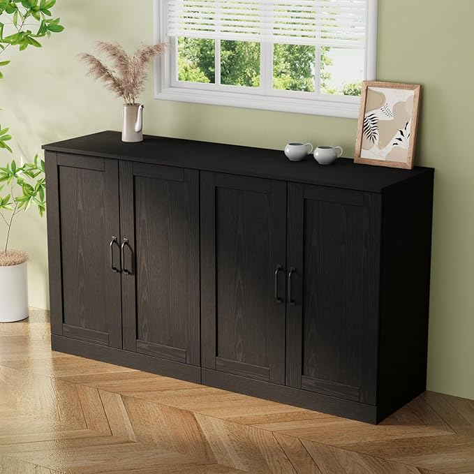 VOWNER 95" TV Stand for TVs up to 75", 4-Piece TV Hutch with Cabinets, Entertainment Center with Bookshelves, Modular TV Console for Living Room (2D+2H 黑)