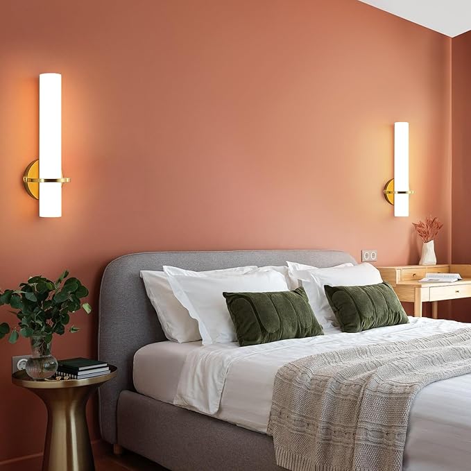 Wall Sconces - 15 inch Gold Wall Sconces Set of Two Modern Bathroom Sconce 15W Dimmable LED Wall Sconce Light with Acrylic Lampshade, Bathroom Vanity Light for Mirror Living Room Hallway 3000K