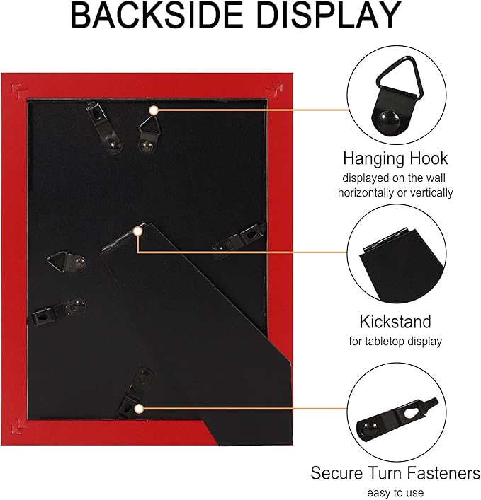 5x7 Picture Frame Set of 4, High Definition Real Glass, Display Pictures 4x6 with Mat or 5x7 Without Mat, Gallery Wall Hanging or Tabletop Photo Frames, Red