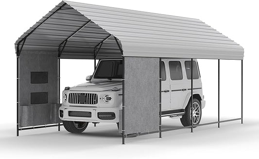 10'x20'x10' Heavy Duty Metal Carport, Steel Carports with Galvanized Steel Frame and Roof, Metal Carport Shelter for Boats, SUVs and Trucks