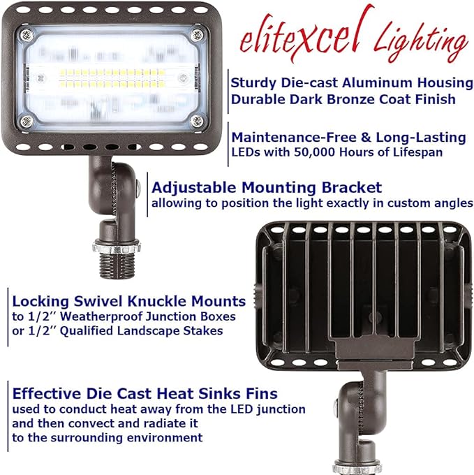 Backyard Lights Outdoor Security, 3rd Gen 16W UL Listed Landscape Lights, 1600Lumen LED Flood Light Outdoor Waterproof, 5000K Daylight White, 1/2" Knuckle Mount, 120V, 5 Year Warranty