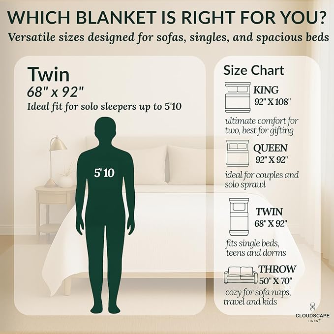 Soft 4 Layer Muslin Blanket Twin Size, 100% Cotton Blanket for Couch, Bed, Sofa, Pre-Washed Gauze, Best for Summer, 68x92, Beige Fog