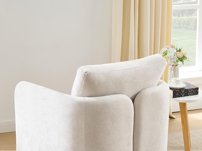 Modern Barrel Accent Chair, Mid-Century Beige Chenille Fabric Armchair for Living Room, Comfy Upholstered Reading Accent Chairs Single Sofa Chair for Bedroom Waiting Room Office,1 PCS, Beige