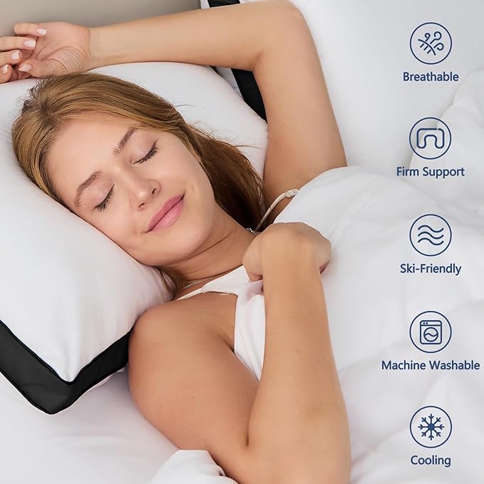 CozyLux Pillows Queen Size Set of 2, Soft and Supportive 3D Down Alternative Bed Pillow for Sleeping 2 Pack Black, Luxury Hotel Quality Gusseted Bedding Pillow for Back, Stomach or Side Sleepers 18x28