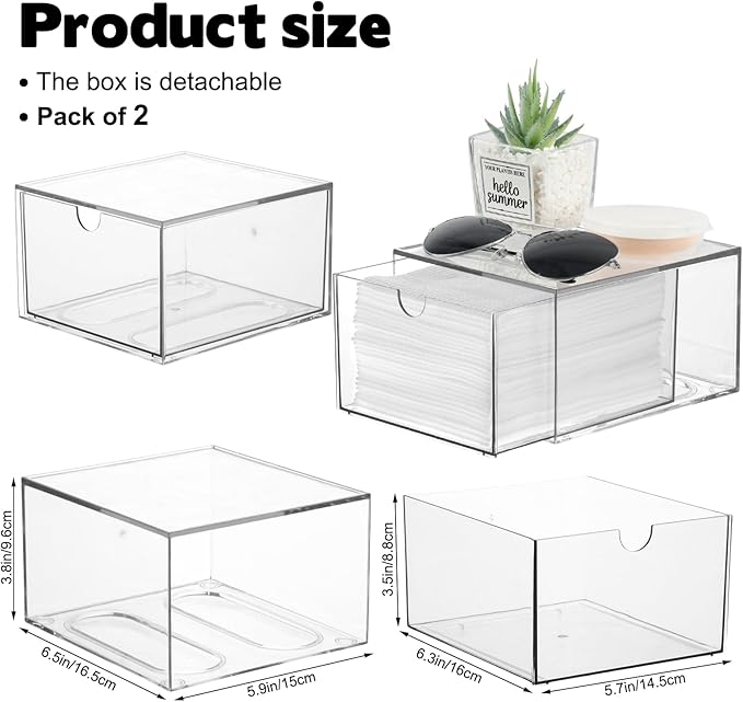 2 Pack Disposable Face Towel Holder, Plastic Face Towels Storage Box with Drawer, Stackable Organizer for Clean Skin Club Face XL Towels, Towel Containers, Skincare Oragnizer for Vanity Organization