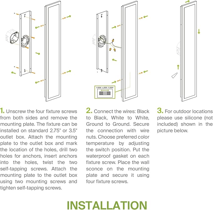 ASD LED 36" Long Wall Mount Light Fixture, Outdoor & Indoor Linear Sconce | 3CCT, Dimmable, Waterproof, Anti-Rust, ETL Listed | 30W 2350LM 3000-5000K 100-277V | Exterior Porch Lighting | Black