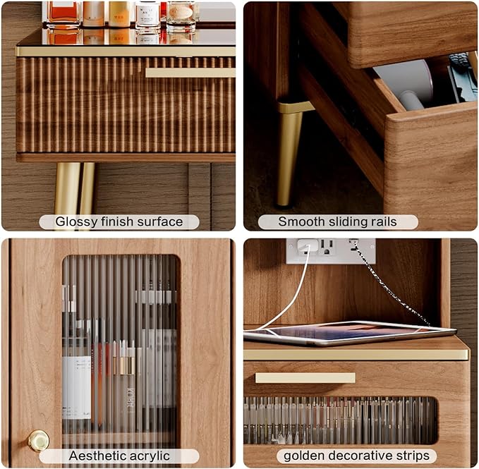 Vanity Desk with 29.53" HD Lighted Mirror, 47.24" Big Modern Vanity Desk with Mirror and Lights, Makeup Vanity with 5 Drawers and Storage Shelves and Charging Station, Brown