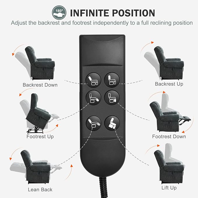 CDCASA Dual Motor Lay Flat Lift Chairs Recliners for Elderly with Massage and Heat, Upgraded Chenille Infinite Position Large Sleeping Electric Power Lift Chair Recliner for Seniors, Grey Blue