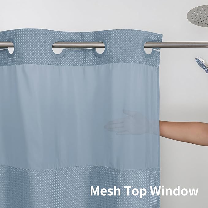 Colorful Star 256GSM Waffle Weave Heavy Duty Shower Curtains, No Hook Shower Curtain with Snap in Fabric Liner, Hotel Style Waterproof Bathroom Curtain Set, 72 x 81 Inch, Fog Blue