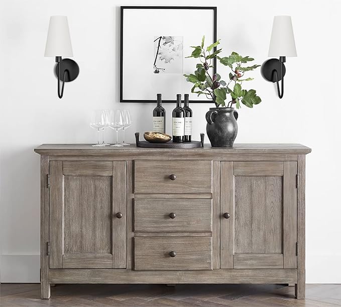 Electro bp;Single Head Classic 1 Light Wall Sconce Lighting Fixture Black with Cream White Linen Fabric Lamp Shades E12 40W Hardwired (Set of 2);