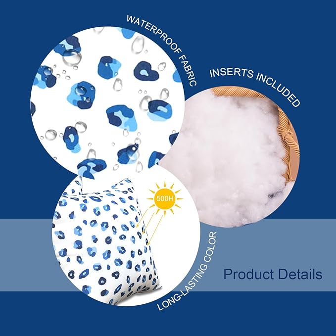 Outdoor Pillows, Pack of 2 Waterproof Decorative Throw Pillows with Inserts, 18”x18” Square Pillows for Bed, Couch, Sofa and Patio Furniture