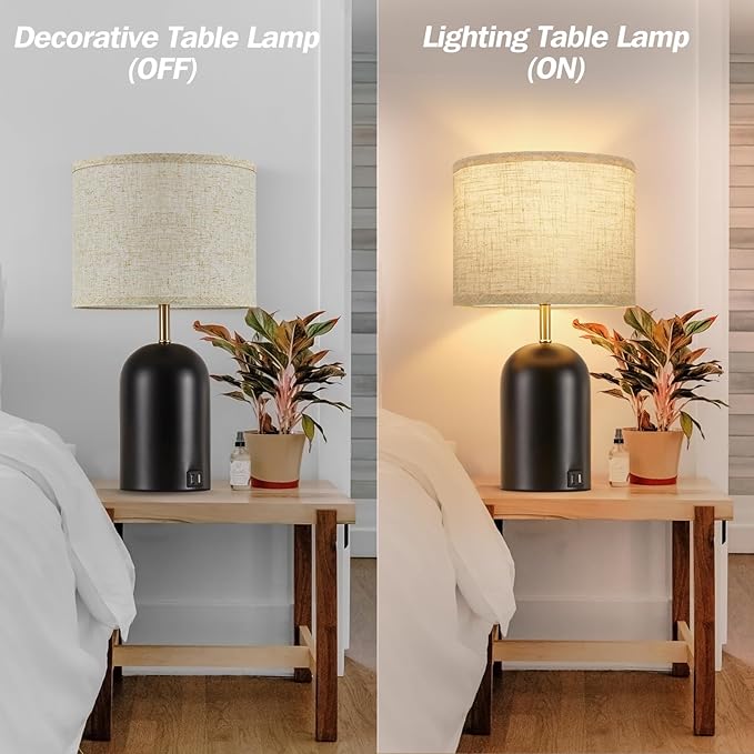 Bedside Lamps with USB C+A Charging Ports, Table Lamp Touch Control 3-Way Dimmable Modern Lamp for Bedroom Lamps for Night Stands with Fabric Shade for Living Room Office Dorm (LED Bulbs Included)
