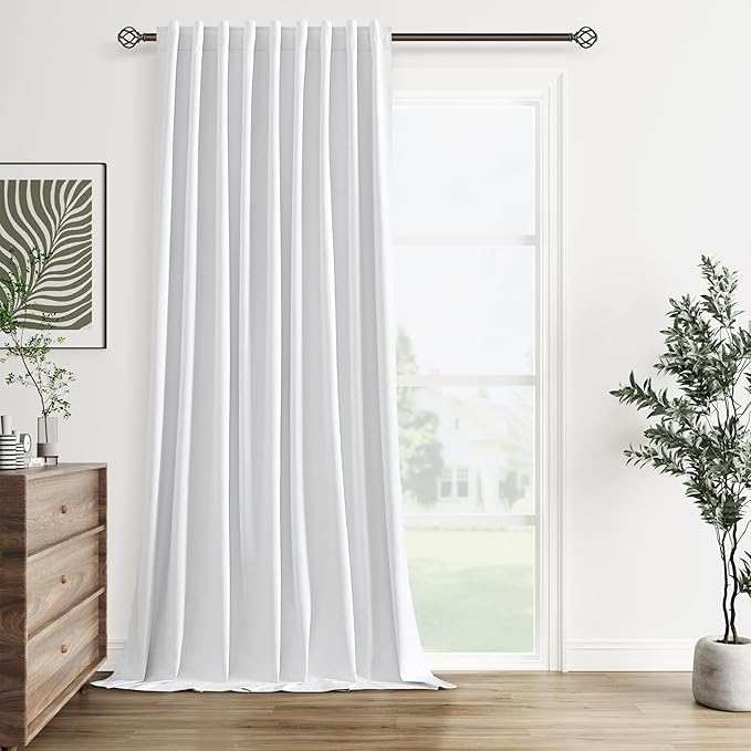 Guken White Linen Blackout Curtains 60 Inch Wide by 108 Inch for Living Room Bedroom Back Tab Thermal Insulated 100% Black Out Linen 1 Drapes Room Darkening Window Curtains White,1 Panel