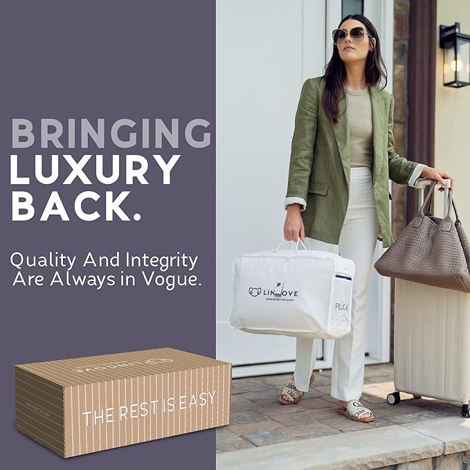 Lincove Signature 100% Natural Canadian White Down Pillow - Luxury Sleeping Pillow for Back, Stomach & Side Sleepers - 800 Fill Power Bed Pillow, 500 Thread Count, Made in Canada, King - Firm, 2 Pack