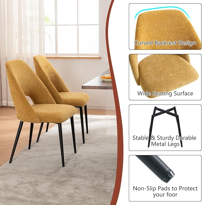 Kidol & Shellder 45.2" Square Dining Table Set for 2-4 People Modern MDF Wooden Dining Room Table with X-Shaped Metal Base Kitchen Table（Natural Table+2pcs Yellow Chairs）