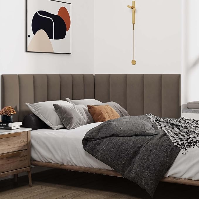 IFNOW Upholstered Wall Mounted Headboard, 3D Peel & Stick Soundproof Wall Panels, Reusable Padded Leather Bed Headboard, 6 Panels 9.84" x 23.62", Coffee