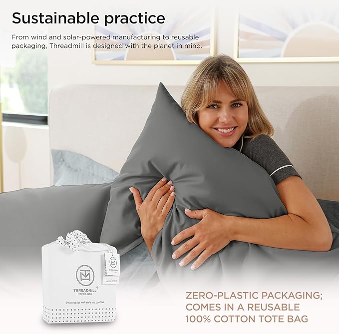 Threadmill Luxury Supima Cotton Sheets, Luxury 1000 Thread Count 100% Soft Cotton Sheets for Full Size Bed, 4 Pc Dark Grey Bed Sheets Full Set, 5-Star Hotel Quality Deep Pocket Bed Sheets Set