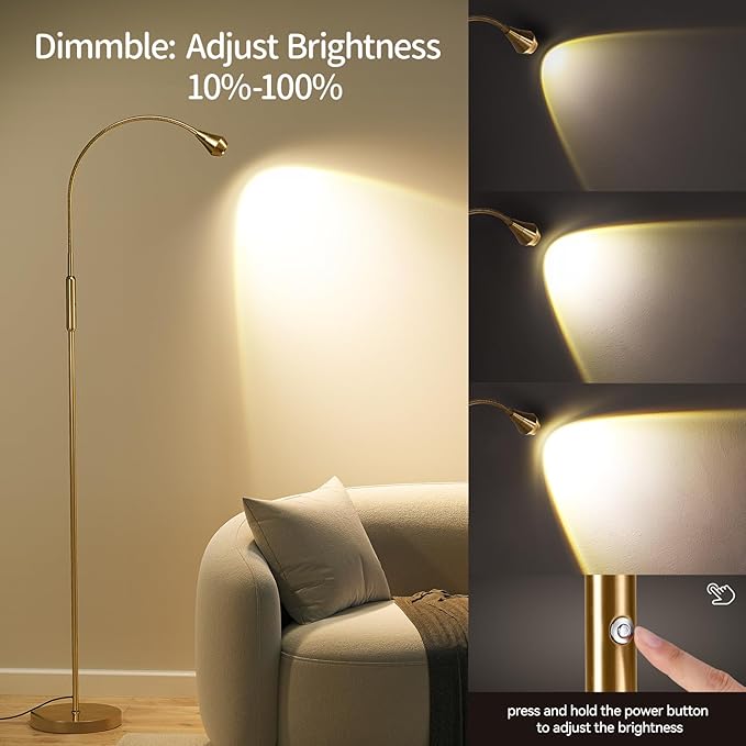 SUNMORY Adjustable LED Beam Floor Lamps for Living Room, Reading Lamp with Flexible Gooseneck, Dimmable Zoomable Spotlight, Work Light, Touch Control, Task Crafting Standing Lamp for Office Bedroom