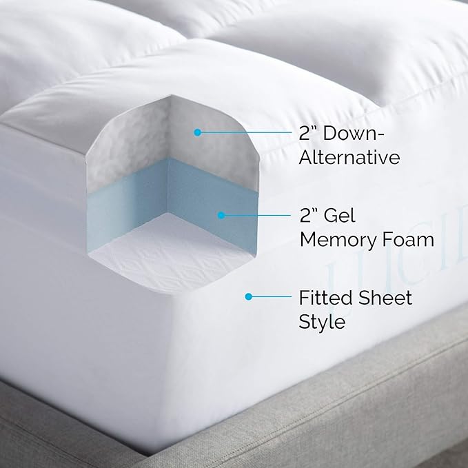 LUCID 4 Inch Down Alternative and Gel Memory Foam Mattress Topper - Three Toppers In One - Cal King