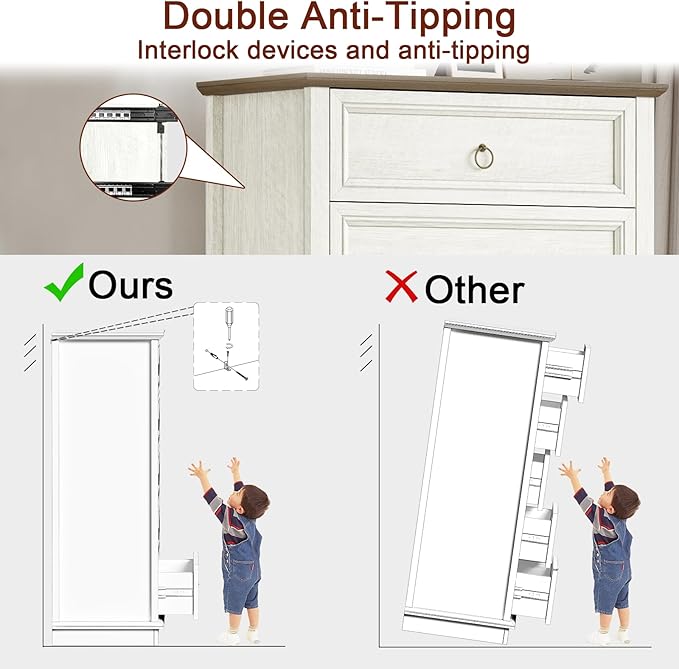 5 Drawer Dresser, Chest of Drawers with Double Anti-Tip, Modern Tall Dresser Organizer for Bedroom, Living Room & Hallway – Easy Assembly Storage Cabinet, White