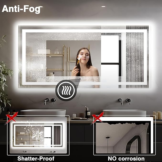77"x36" Large LED Bathroom Mirror with Front Lit and Backlit, Anti-Fog Lighted Mirror for Wall, Stepless Dimmable Vanity Mirror, 3 Colors Smart Mirror (Horizontal/Vertical)