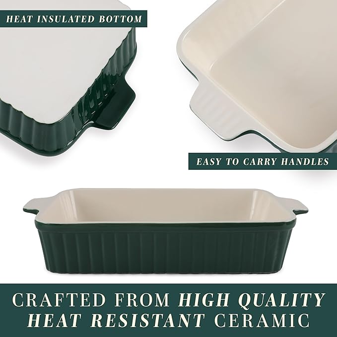 COOK WITH COLOR Casserole Dishes for Oven, Porcelain Baking Dishes, Ceramic Bakeware Sets of 4, Rectangular Pans Handles for Baking Cake Kitchen
