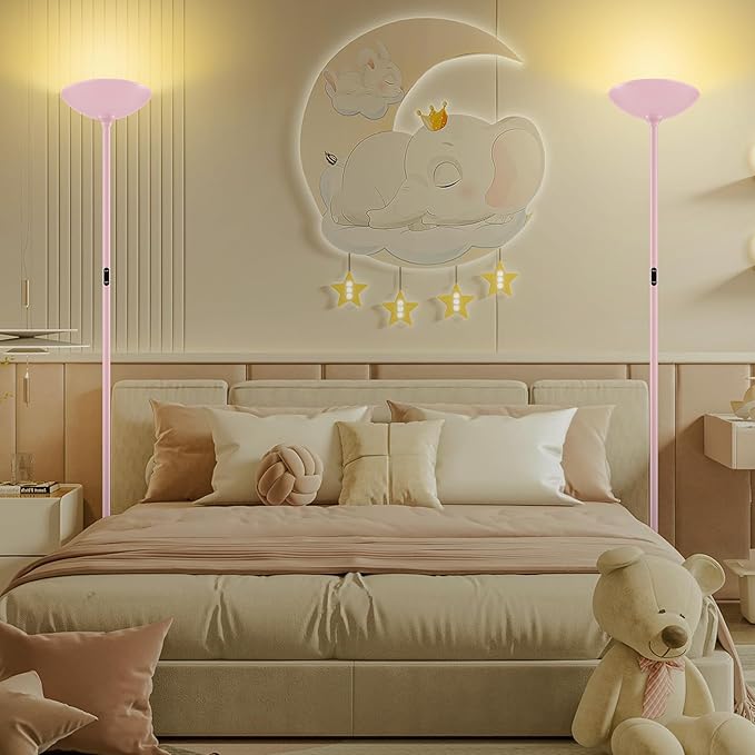 Stepless Dimmable Floor Lamp,30W 3000LM Super Bright LED Torchiere Floor Lamps with Remote & Touch Control,71 in Tall Modern Standing Lamp for Living Room Bedroom Office,2700k-6500k,Pink