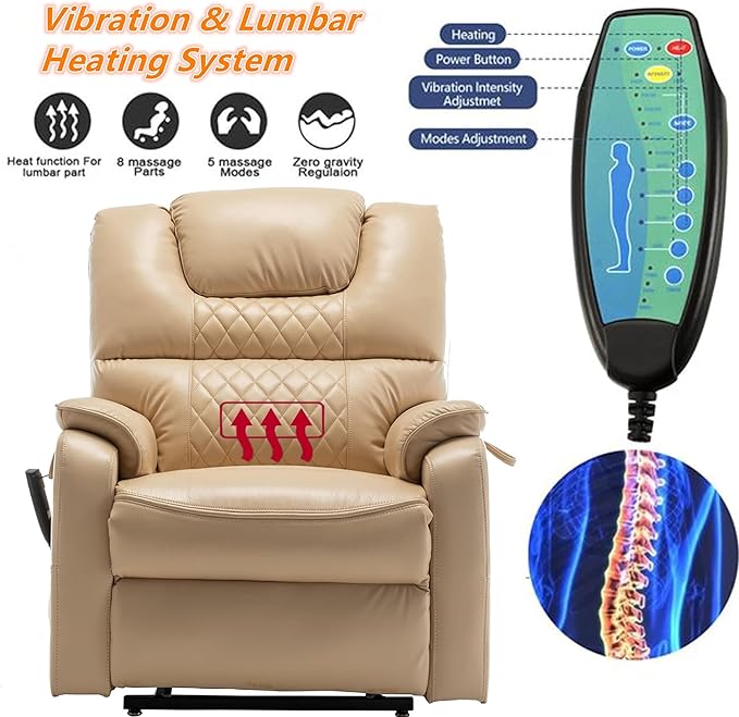 Dual Motor Power Lift Recliner Chair for Elderly, Heavy Duty Electric Recliner Chairs with Heat and Massage, Lay Flat 180-Degree Oversized Power Recliner with Lift Assist for Seniors