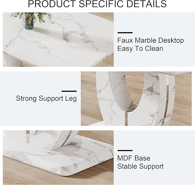 Dining Table Set for 4, Kitchen Table Chairs Set of 4, Modern Dining Room Set with 63 inch Marble Dinner Table PU Leather Upholstered Chairs for Dining Room Kitchen