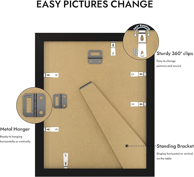 8x10 Picture Frame, Made of Real Glass and Wooden Frame, Horizontal and Vertical Display for Wall or Tabletop (Black, 1 Pack)