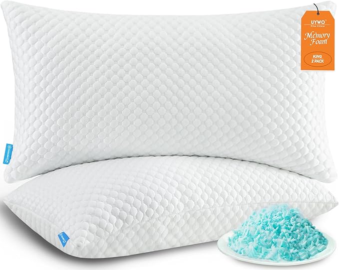 Cooling Pillows King Size Set of 2, Memory Foam Pillows with Zipper, Firm Bed Pillows Adjustable for Hot Side Back Stomach Sleepers