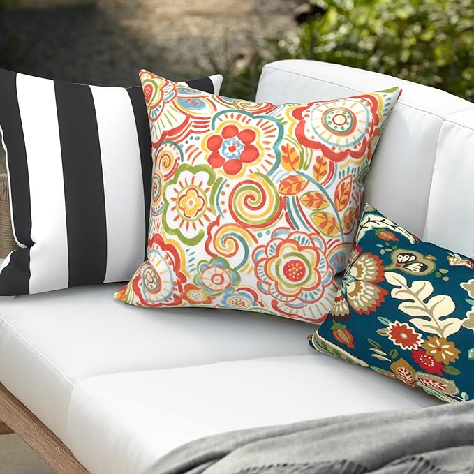 Pack of 2 Patio Throw Pillow Covers ONLY, Water Repellent Cushion Cases 20x20 Inch, Square Pillowcases for Outdoor Couch Decoration, Peacock Blue