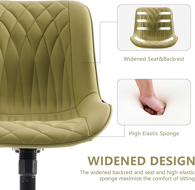 YOUNIKE Home Office Desk Chair with Wheels Comfy Small Modern Vanity Chair with Back Ergonomic Swivel Adjustable Armless Cute Leather Upholstered Rolling Task Chair no Arms Avocado Green
