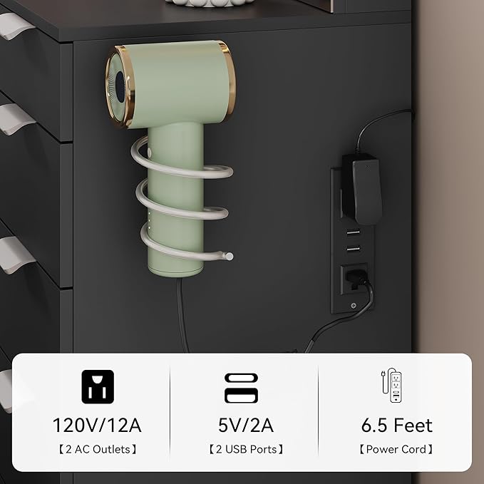 YITAHOME 46'' Vanity Desk with Large LED Lighted Mirror & Charging Ports, 11-Drawer Makeup Table Set with Storage Stool for Dressing Room, 3 Lighting Modes Brightness Adjustable, Black Finish