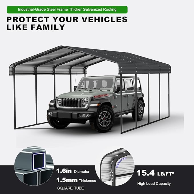 12x20FT Metal Carport Kits, Heavy Duty Car Ports with Galvanized Metal Roof, Outdoor Garage Car Shelter Shade for Car, Boats and Truck (Dark Gray)