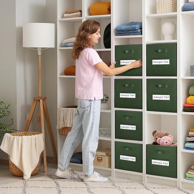 artsdi 13x13x13 storage cube bins (Set of 10) Fabric storage cubes with 10 Labels Window Cards & a Pen, storage cubes 13x13, Collapsible 13 inch cube storage bins, Cubby Organizer Boxes, Dark Green