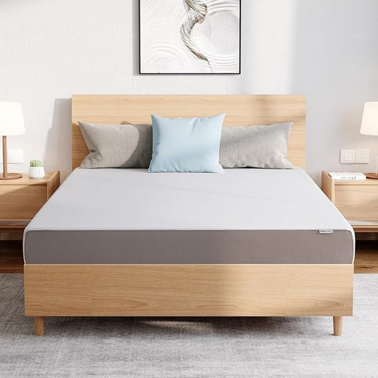 Amazon Basics Memory Foam Plush Mattress, Queen, White/Grey, 80 x 60 x 8 inches