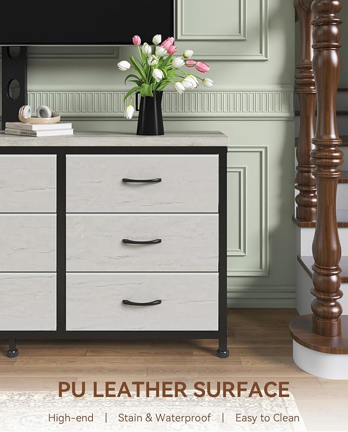 TV Stand with Mount for 32/55/65/75/85 inch TVs, Entertainment Center with 9 Fabric Drawers Dresser Storage, Height Adjustable Media Console