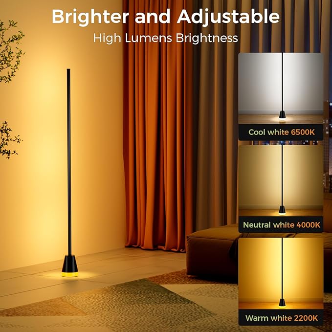 2PCS RGB Corner Floor Lamp, 60 Inch Bright Standing Lamps for Bedroom with APP and Remote Modern Floor Lamp Color Changing Ambience Light with Music Sync and 16 Million Colors