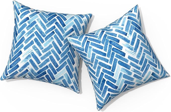 Outdoor Pillows for Patio Furniture 18x18 inch, Square Outdoor Throw Pillows with Inserts, Decorative Toss Pillows for Garden Couch Home Sofa Office Chair, Pack of 2, Blue Bricks