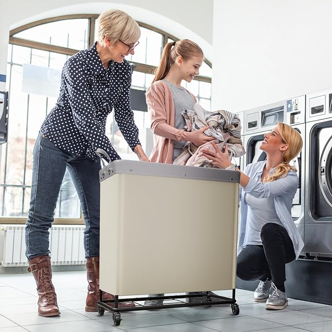 Lifewit 240L Laundry Basket with Wheels, Large Heavy Duty Commercial Rolling Laundry Hamper with Handles, Tall Steel Frame Laundry Cart for Laundry Room Bedroom Hotel Home Dorm, White