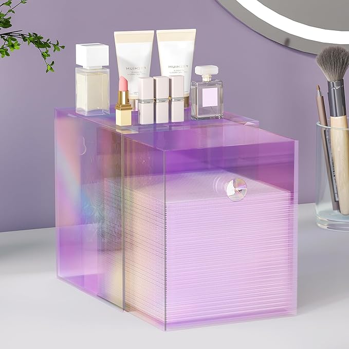 Delamu Disposable Facial Towels Storage Box - Stackable Acrylic Organizer Compatible with Clean Skin Club Towel XL, Bathroom Vanity Holder, Dustproof Multipurpose for Makeup, Skincare,Colorful