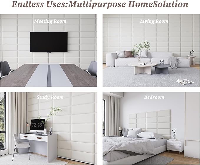 Queen Headboard Only, Upholstered Wall Panels, 9PCS Stick-On Bed Headboard for Adjustable Bed, Decorative Wall Mounted Panels for Bedroom, Head Boards/Queen, 10"x24" Each, White