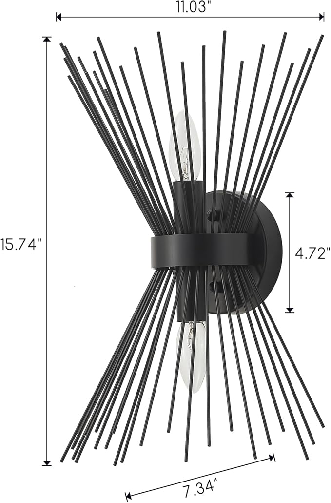 Modern Black Wall Sconces 2 Pack Vanity Light Starburst Bedside Wall Sconce Lighting Fixture Mid Century Wall Lamps for Bedroom, Hallway, Entryway, Passway, Bathroom