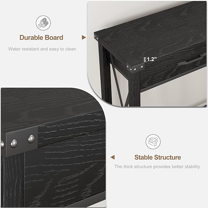 Klaesio 31-inch Side Table Suitable for Entrances, Hallways, and Living Rooms Two-Tier Narrow Sofa Side Table Industrial-Style Entrance Table with Drawers and Open Storage Shelves - Black