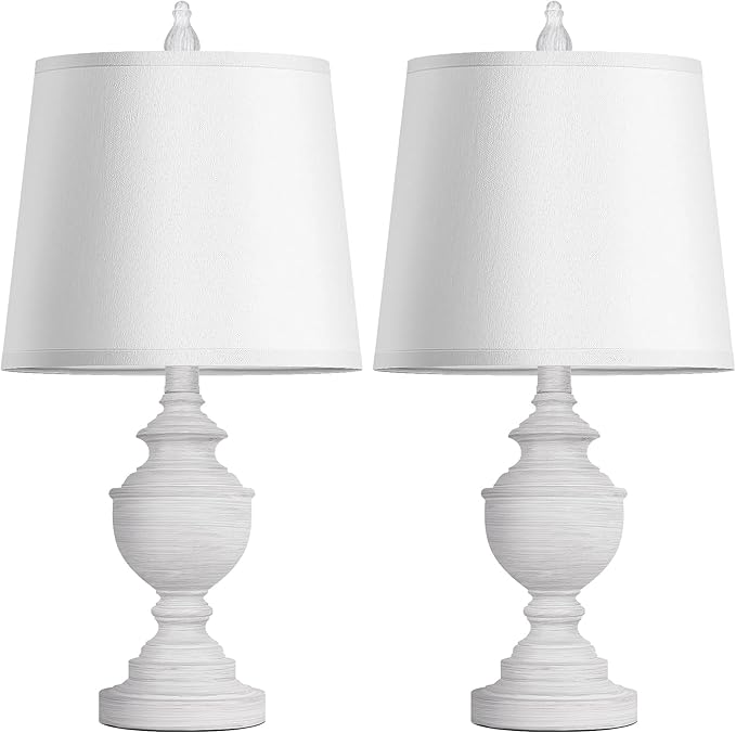 PARTPHONER Retro Table Lamps Set of 2, Bedside Lamp for Bedroom Rustic Farmhouse Table Lamps for Living Room, 22" Vintage Nightstand Lamps with White Shades, White