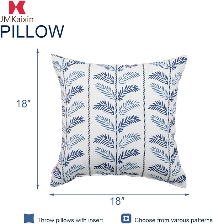 Outdoor Pillows, Pack of 2 Waterproof Decorative Throw Pillows with Inserts, 18”x18” Square Pillows for Bed, Couch, Sofa and Patio Furniture