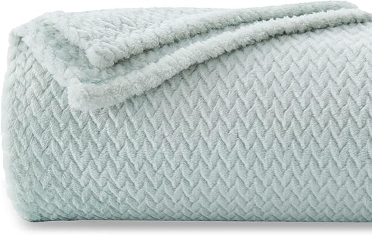 NEWCOSPLAY Super Soft King Blanket Mint Premium Silky Flannel Fleece Leaves Pattern Lightweight Bed Blanket All Season Use (Mint, King(90"x110"))